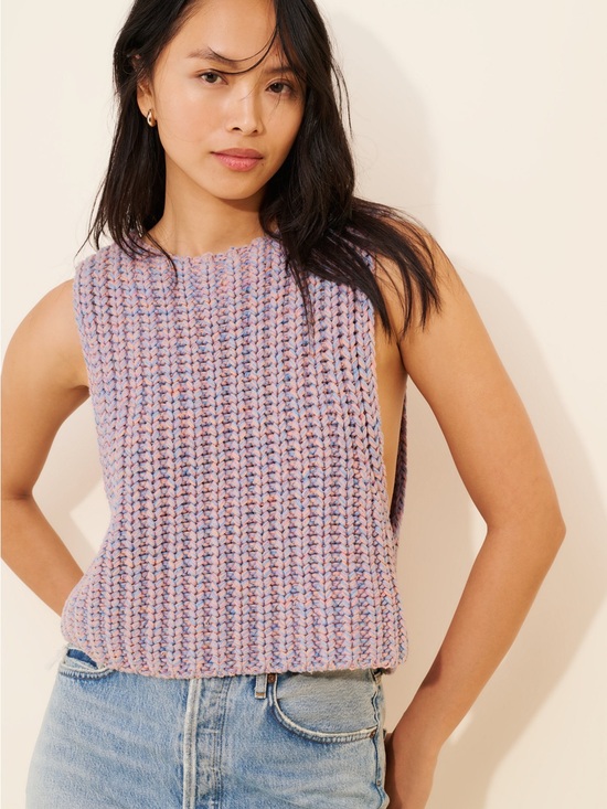 Free People Tops - Free People Hoopla Blue-Peach-Purple chunky Braided Knit oversized Tank vest XS